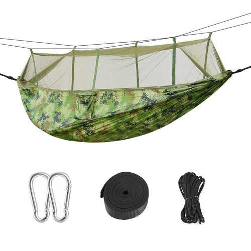 600lbs Camping Hammock with Mosquito Net – 2 Person Parachute Nylon Hammock with Bug Net, Carabiners & Straps for Hiking, Backpacking & Outdoor Use
