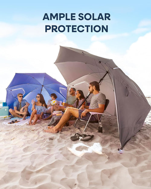 9ft XL Heavy-Duty Beach Umbrella with Privacy Panels – UPF 50+, Zippered Windows, Auger Anchor, Stakes & Carry Bag for Beach, Camping & Outdoor Events