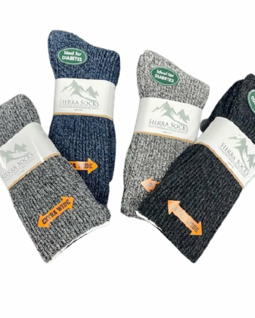 Sierra Regenerated Wool Hiking Socks – Extra Wide Calf, Diabetic-Friendly, Warm Winter Crew Socks for Women & Men – Hunting, Hiking & Outdoor Work