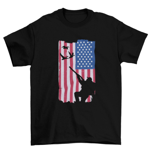 USA Hunting T-Shirt – American Flag Duck Hunting Silhouette Graphic Tee for Hunters & Outdoor Enthusiasts