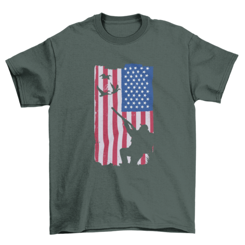 USA Hunting T-Shirt – American Flag Duck Hunting Silhouette Graphic Tee for Hunters & Outdoor Enthusiasts