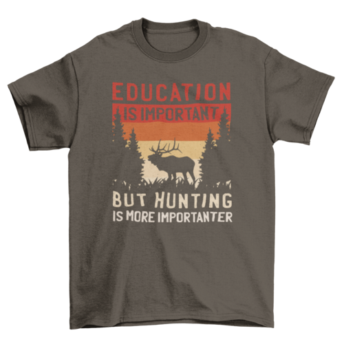 Hunting Is More Importanter Funny Hunting T-Shirt – Moose Silhouette Retro Sunset Graphic Tee for Hunters, Outdoorsmen & Wildlife Enthusiasts