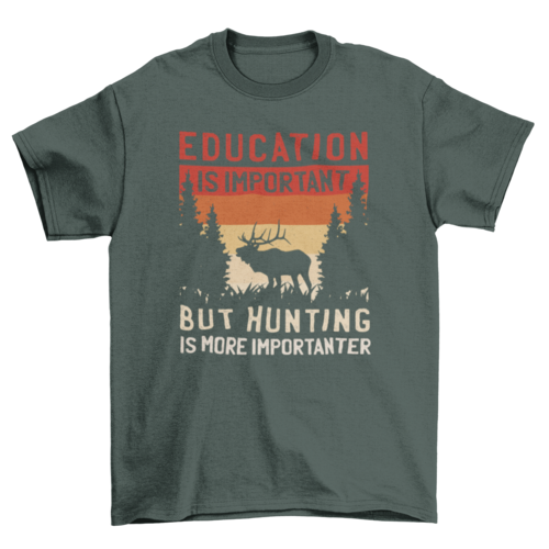 Hunting Is More Importanter Funny Hunting T-Shirt – Moose Silhouette Retro Sunset Graphic Tee for Hunters, Outdoorsmen & Wildlife Enthusiasts