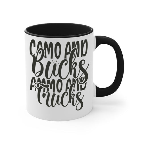 Camo Bucks Ammo & Trucks Hunting Coffee Mug – Two-Tone Ceramic Cup, 11oz or 15oz, 5 Color Options – Perfect Gift for Hunters