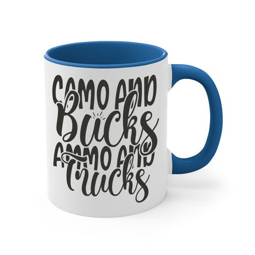 Camo Bucks Ammo & Trucks Hunting Coffee Mug – Two-Tone Ceramic Cup, 11oz or 15oz, 5 Color Options – Perfect Gift for Hunters