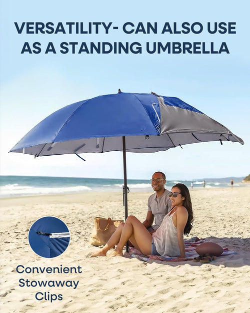 9ft XL Heavy-Duty Beach Umbrella with Privacy Panels – UPF 50+, Zippered Windows, Auger Anchor, Stakes & Carry Bag for Beach, Camping & Outdoor Events
