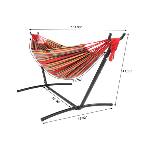9ft Black Steel Pipe Hammock Frame & Polyester Cotton Hammock Set – 2-Person, 330lbs Capacity, Portable Stand with Carrying Bag for Outdoor & Indoor Use
