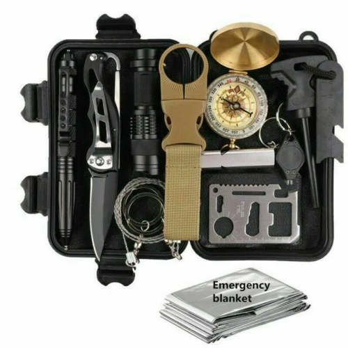 14-in-1 Outdoor Emergency Survival Gear Kit – Tactical Camping Tools Set with Paracord, Fire Starter, Compass, Whistle & More for Hiking, Hunting & Survival