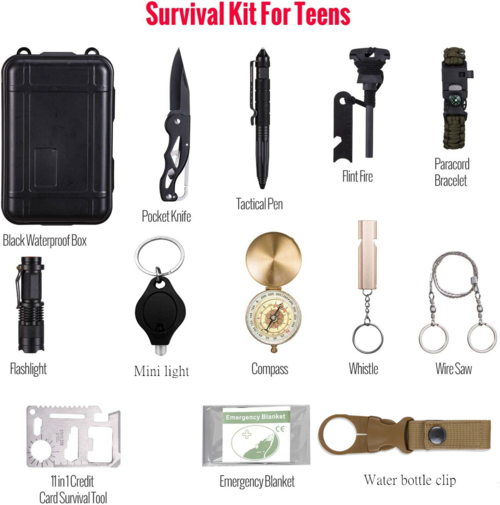 14-in-1 Outdoor Emergency Survival Gear Kit – Tactical Camping Tools Set with Paracord, Fire Starter, Compass, Whistle & More for Hiking, Hunting & Survival