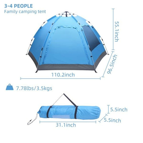 Automatic Instant Pop-Up Family Camping Tent – Waterproof 180T Silver Coating, Double Door & Windows, Spider Foot Structure for Camping, Hiking & Travel