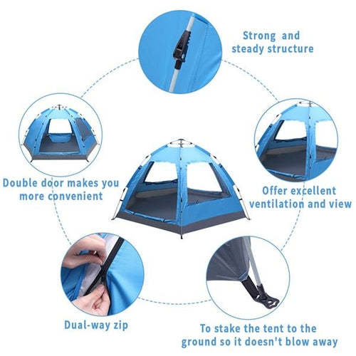 Automatic Instant Pop-Up Family Camping Tent – Waterproof 180T Silver Coating, Double Door & Windows, Spider Foot Structure for Camping, Hiking & Travel