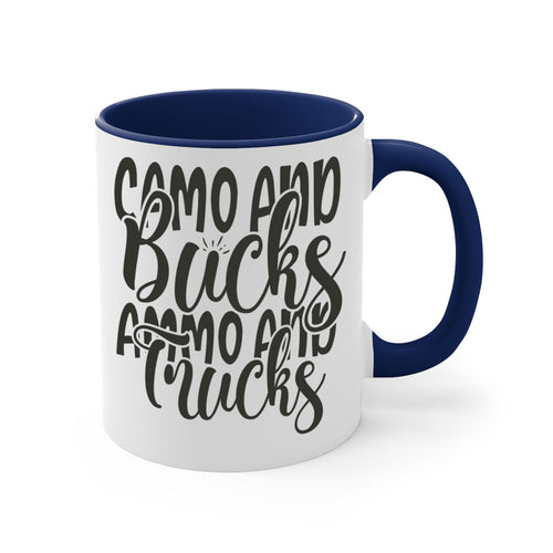 Camo Bucks Ammo & Trucks Hunting Coffee Mug – Two-Tone Ceramic Cup, 11oz or 15oz, 5 Color Options – Perfect Gift for Hunters