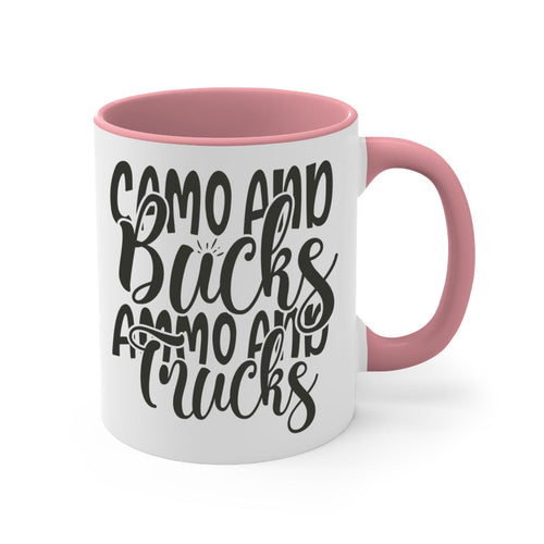 Camo Bucks Ammo & Trucks Hunting Coffee Mug – Two-Tone Ceramic Cup, 11oz or 15oz, 5 Color Options – Perfect Gift for Hunters