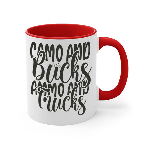 Camo Bucks Ammo & Trucks Hunting Coffee Mug – Two-Tone Ceramic Cup, 11oz or 15oz, 5 Color Options – Perfect Gift for Hunters