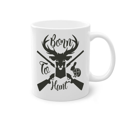 Born to Hunt Coffee Mug – Two-Tone Ceramic Hunting Cup, 11oz or 15oz, 5 Color Options – Perfect Gift for Hunters & Outdoorsmen