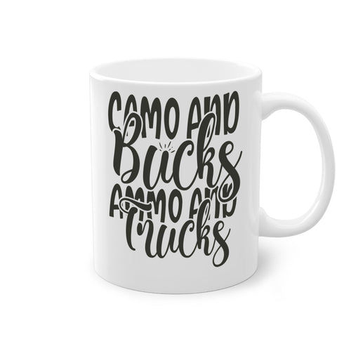 Camo Bucks Ammo & Trucks Hunting Coffee Mug – Two-Tone Ceramic Cup, 11oz or 15oz, 5 Color Options – Perfect Gift for Hunters